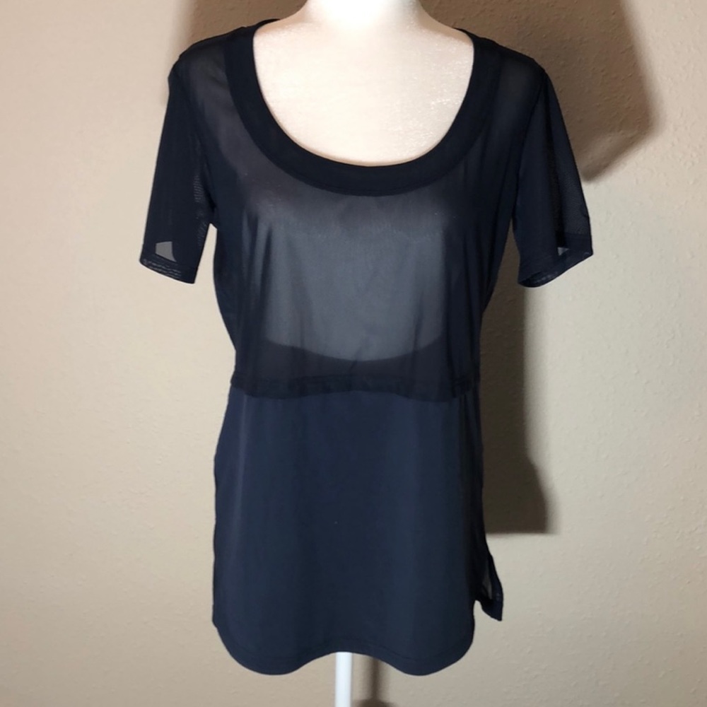 RARE Lululemon Navy Blue Mesh Mixed Media Long Tee Swim Coverup Sz 8